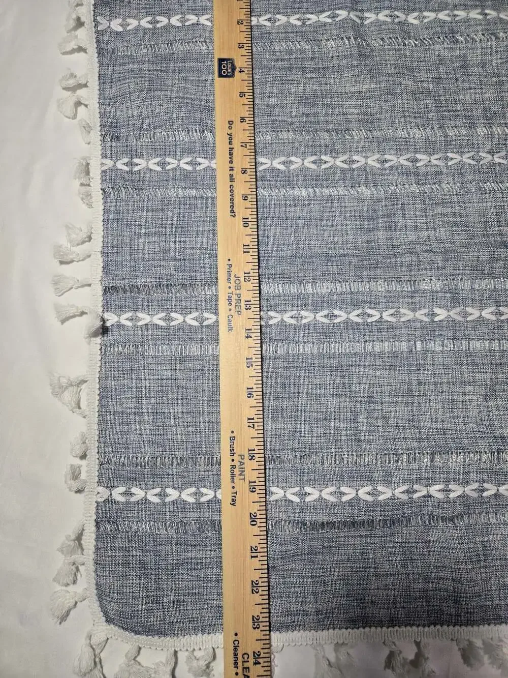 Home Decor Boho Table Runner Blue White Embroidered Tassels 14x24